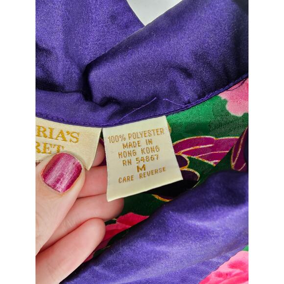 Vtg Victorias Secret Gold Label Sz M Short Sleeve Button Up Floral Sleep Shirt - Picture 4 of 5